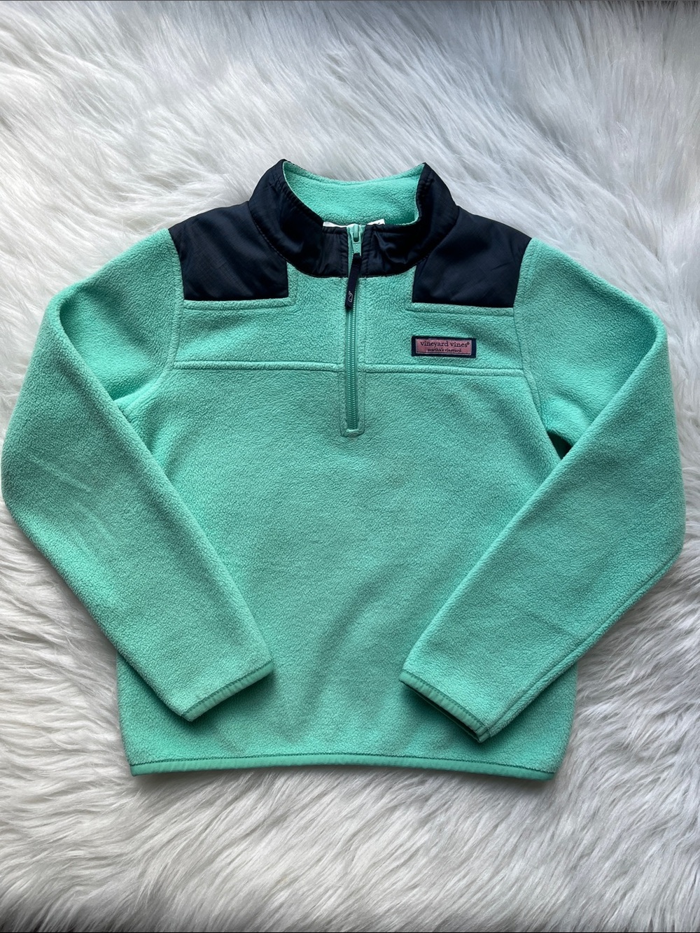 Vineyard Vines Mint Green & Blue Girls Half-Zip Pullover